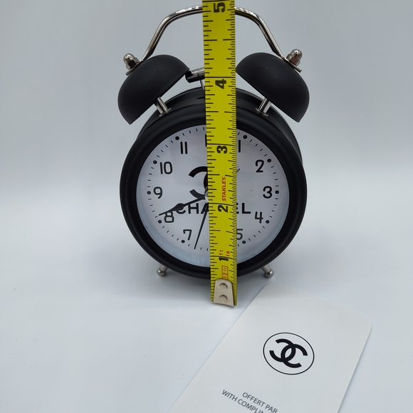 CHANEL Black Twin Bell Alarm Clock CC Logo Desk Vanity Rare Collector WORKS - Picture 4 of 5